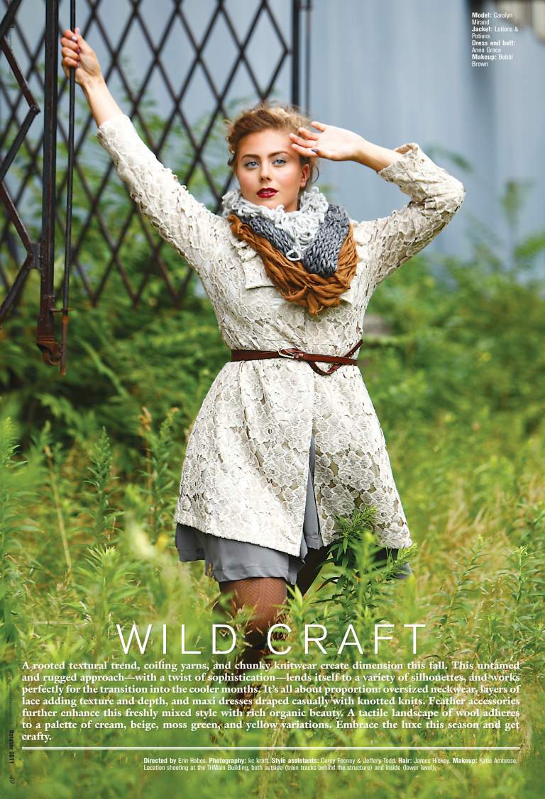 fashion model in overgrown industrial site