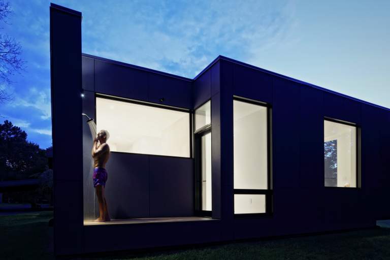 Outdoor shower at night