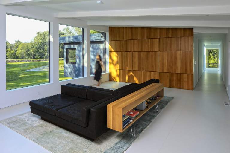 open concept living room with person